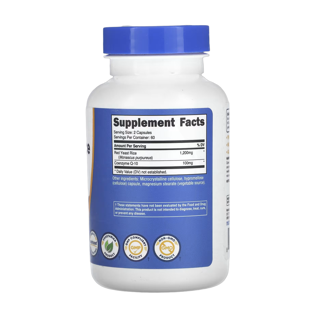 Nutricost, Red Yeast Rice With CoQ10, 120 Capsules back packaging view