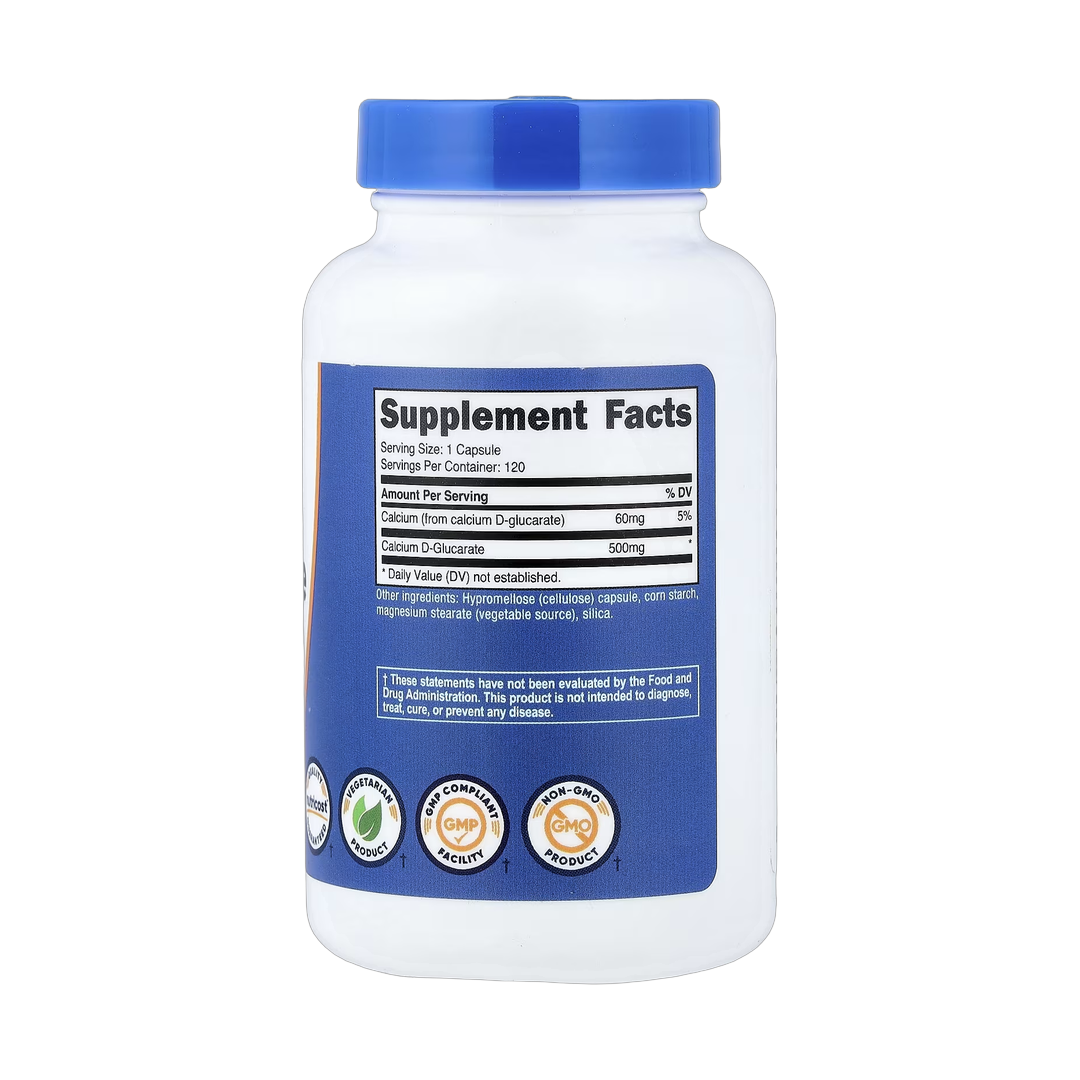 Nutricost, Calcium D-Glucarate, 500 mg, 120 Capsules back packaging view