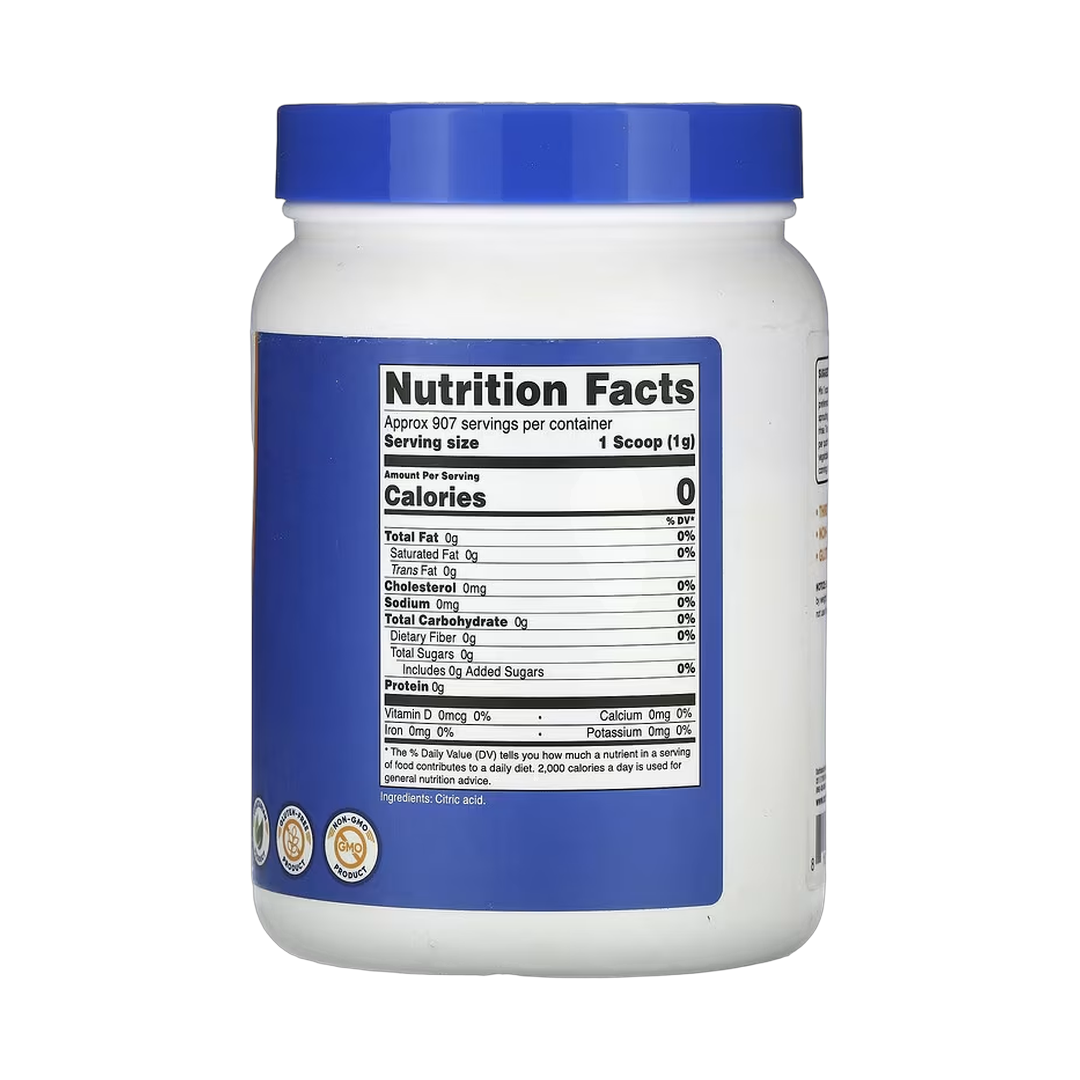 Nutricost, Citric Acid, Unflavored, 32 oz, 907 g back packaging view