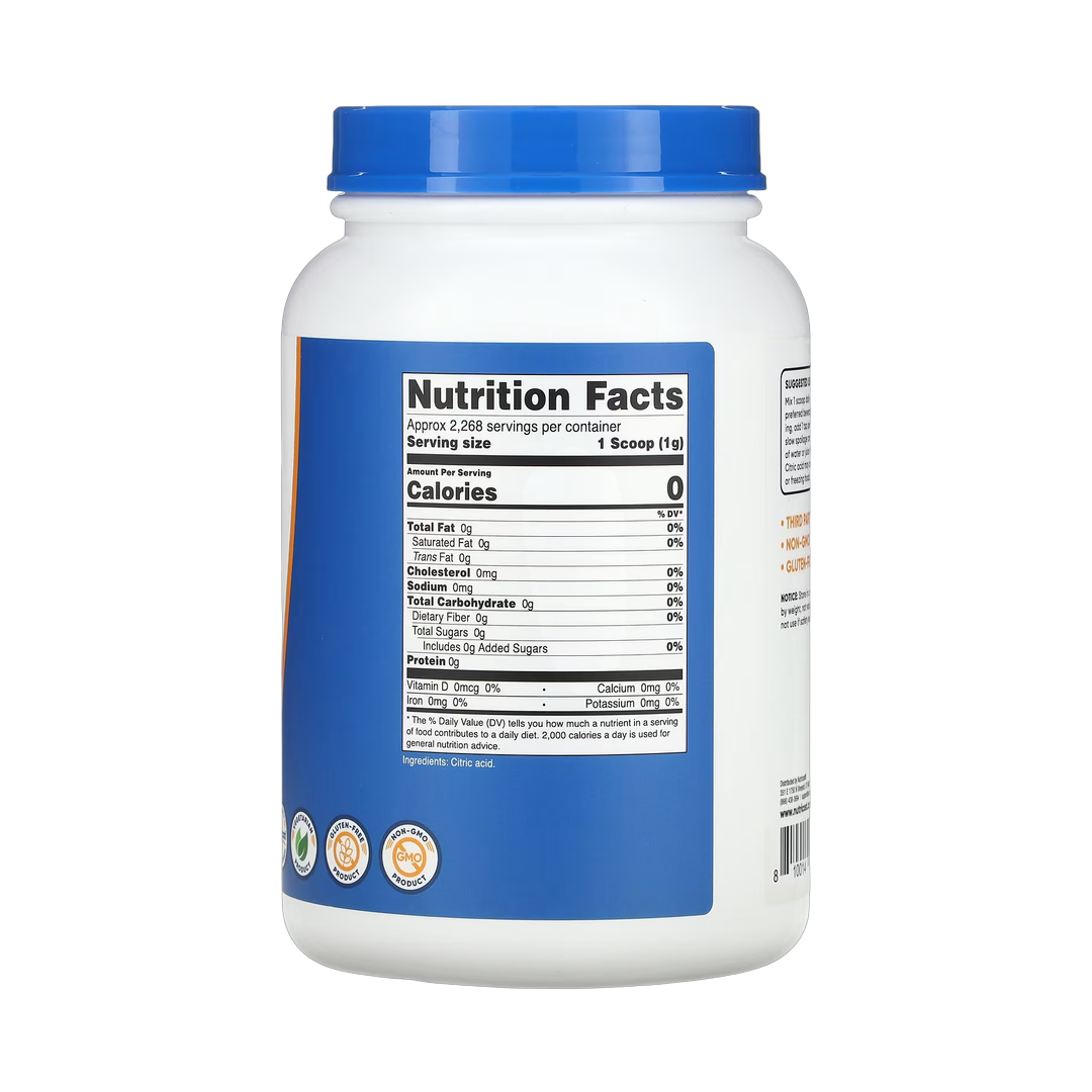 Nutricost, Citric Acid, Unflavored, 5 lb, 2,268 g back packaging view