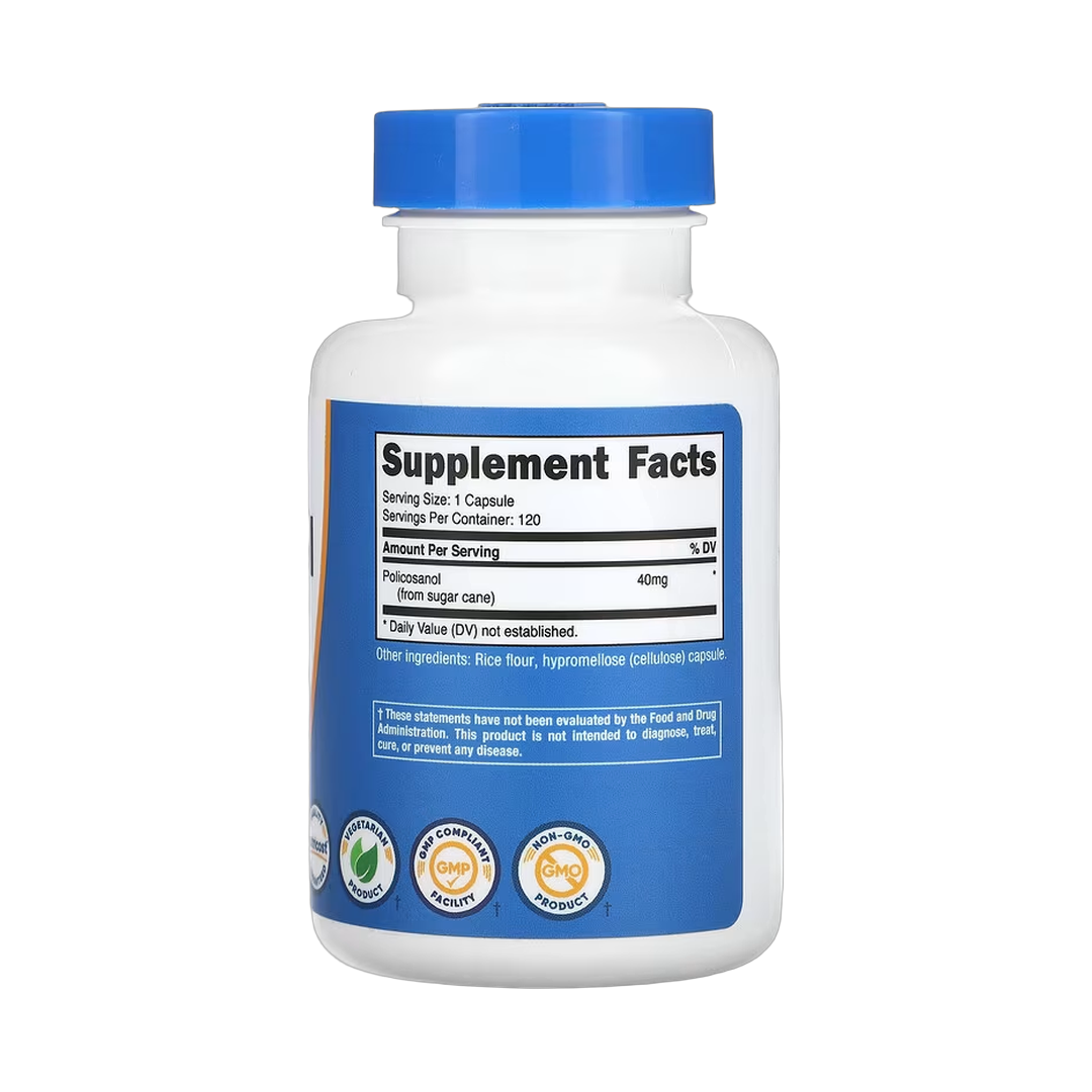 Nutricost, Policosanol, 40 mg, 120 Capsules back packaging view