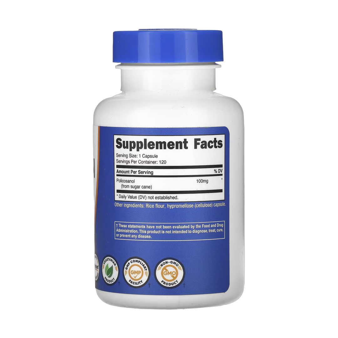 Nutricost, Policosanol, 100 mg, 120 Capsules back packaging view