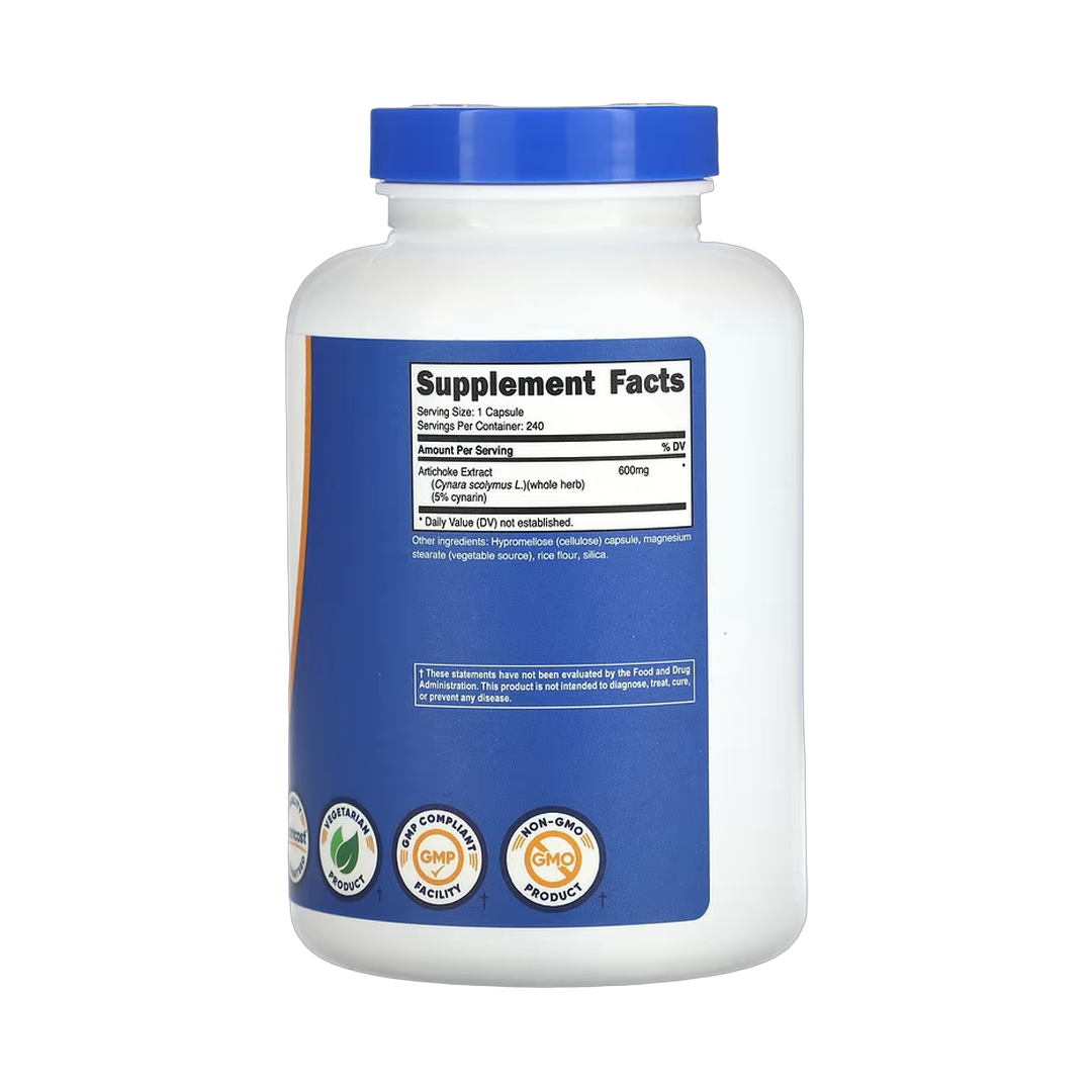 Nutricost, Artichoke Extract, 600 mg, 240 Capsules back packaging view
