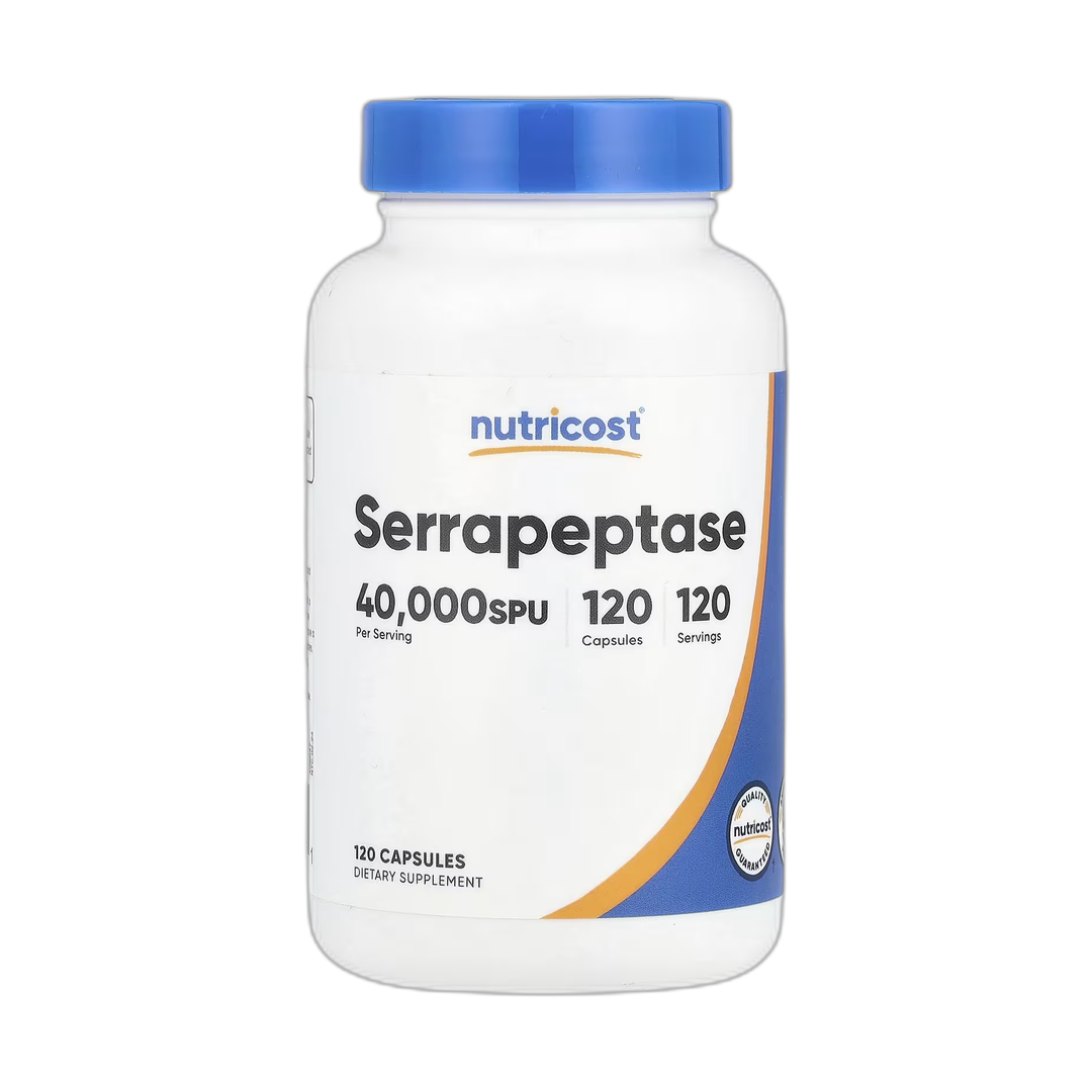 Nutricost, Serrapeptase, 20 mg, 120 Capsules front packaging view