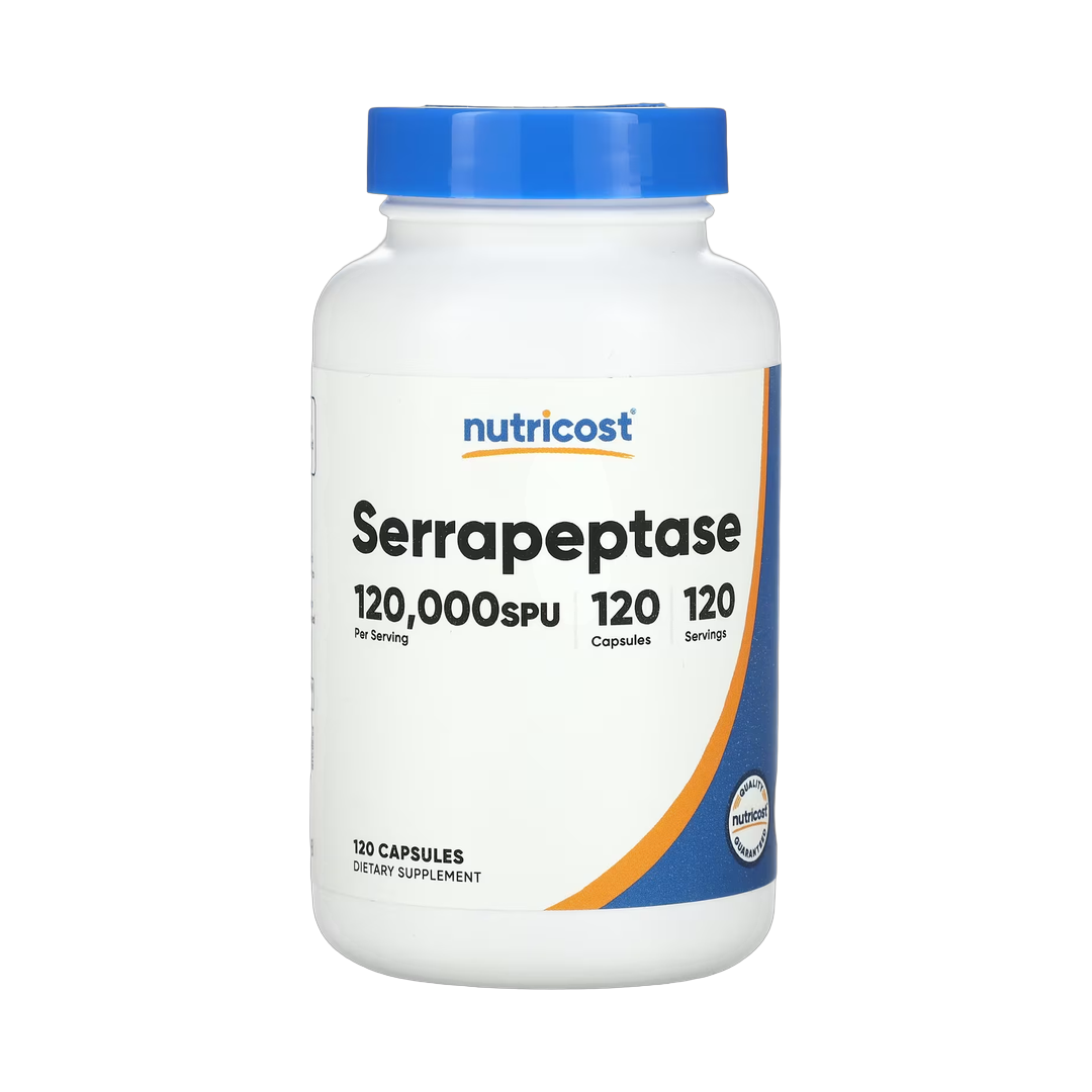 Nutricost, Serrapeptase, 60 mg (120,000 SPU), 120 Capsules front packaging view