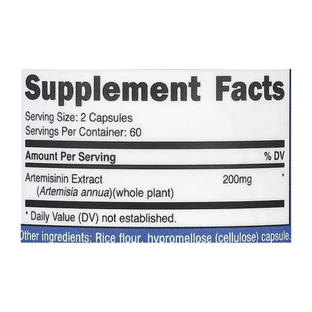 Nutricost, Artemisinin, 120 Capsules supplement facts label showing ingredients, vitamins, minerals, and serving information