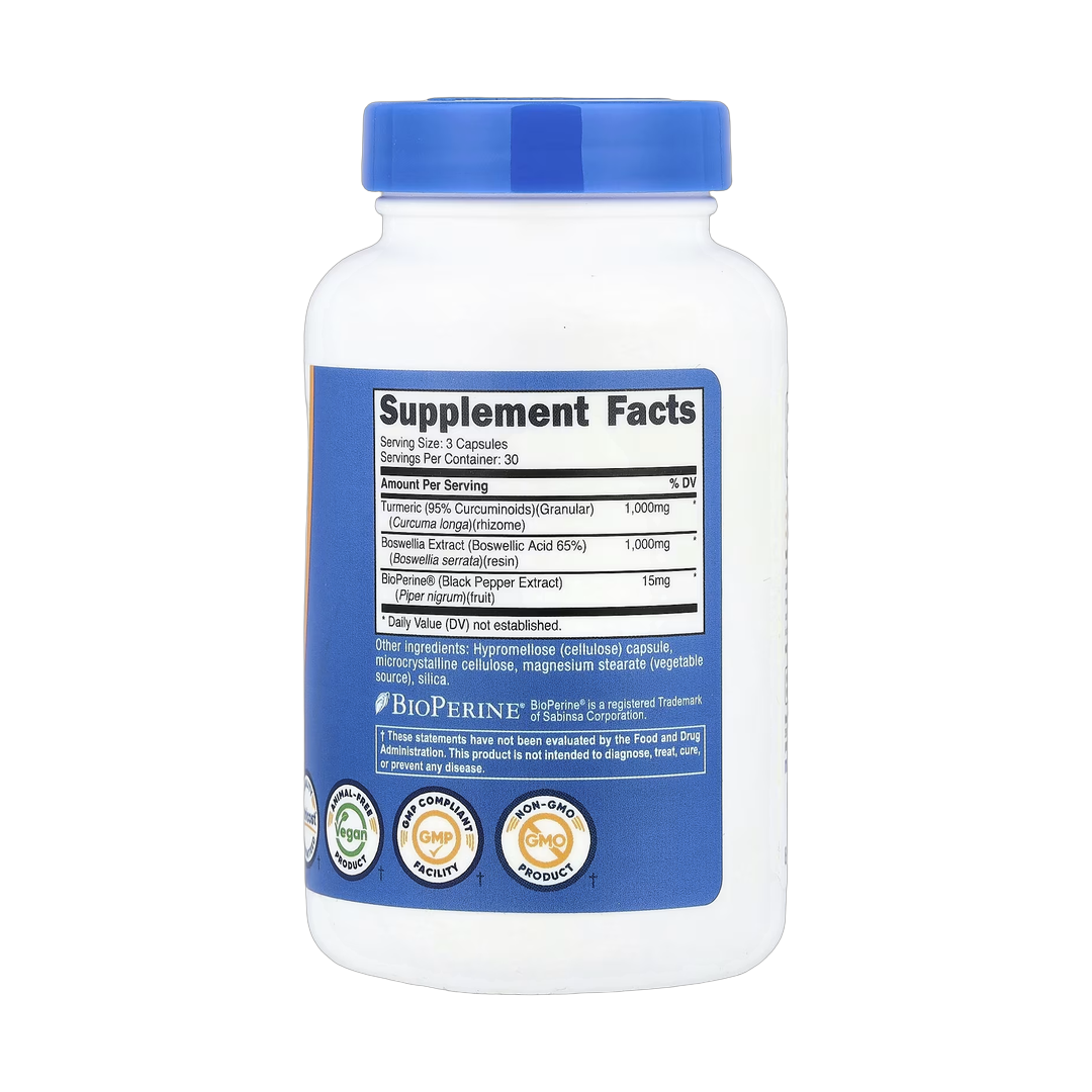 Nutricost, Turmeric + Boswellia, 90 Capsules back packaging view