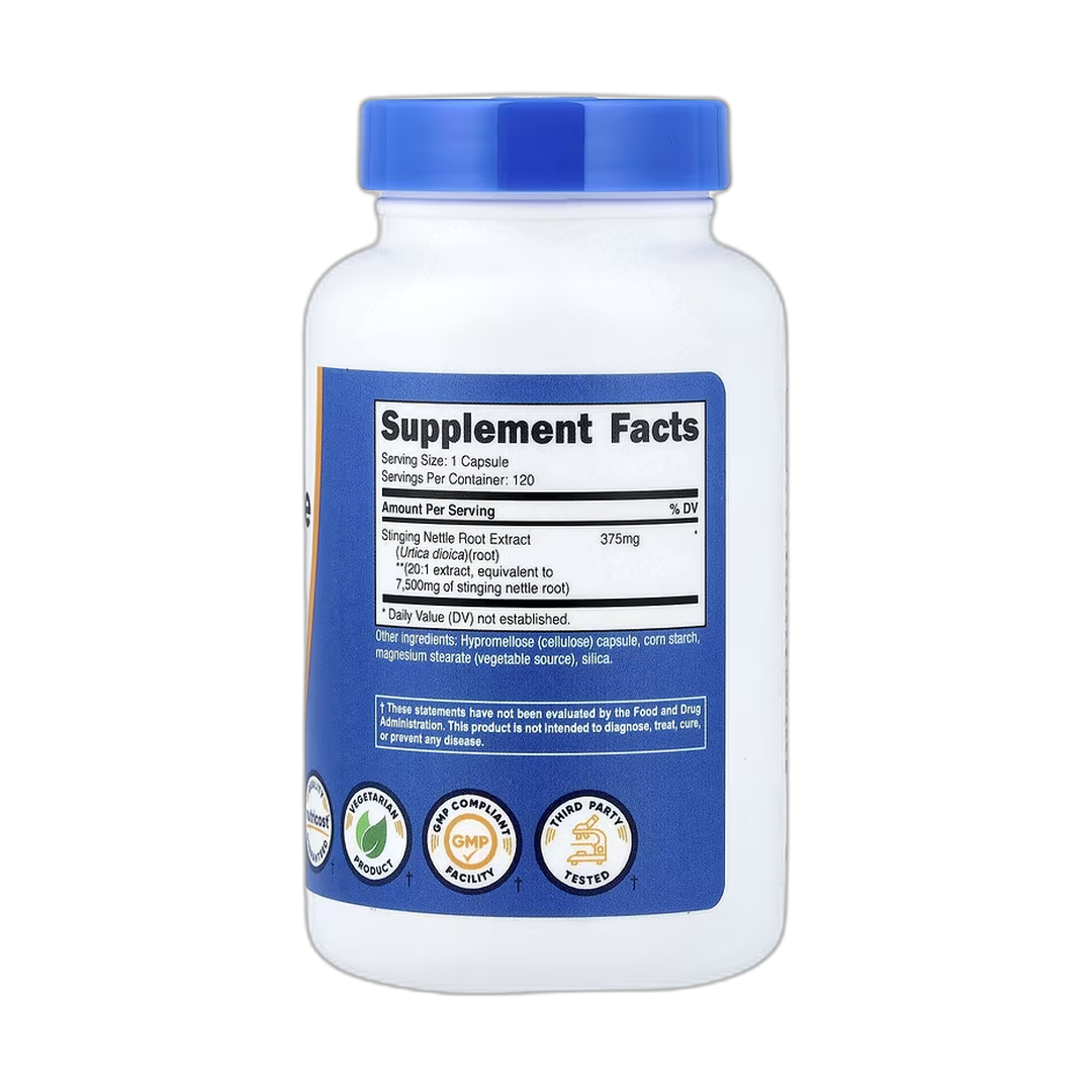 Nutricost, Stinging Nettle Root Extract, 120 Capsules back packaging view