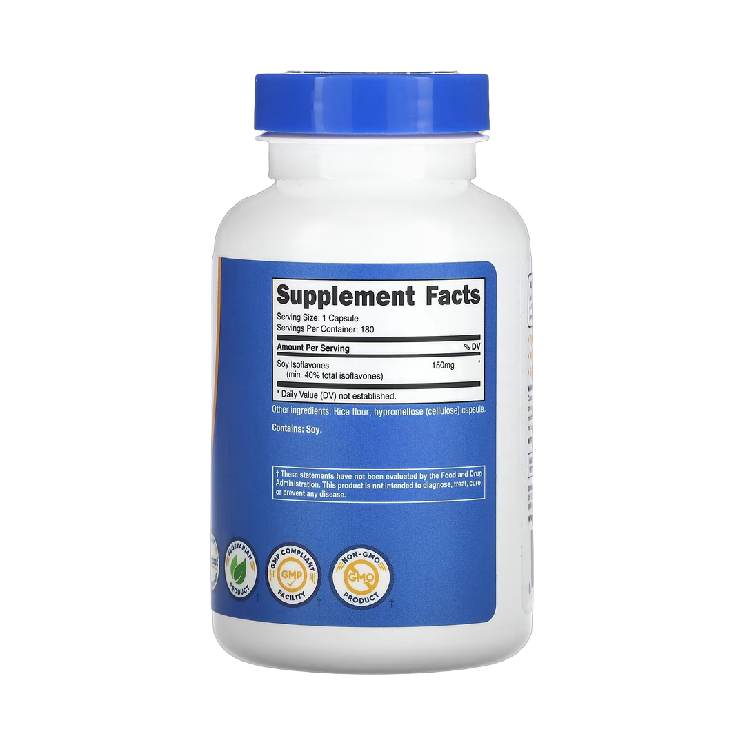 Nutricost, Soy Isoflavones, 150 mg, 180 Capsules back packaging view