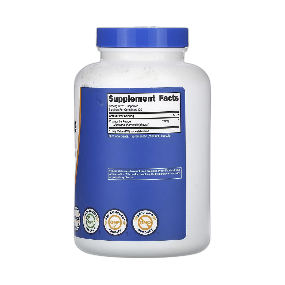 Nutricost, Chamomile, 240 Capsules back packaging view