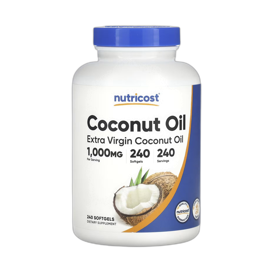 Nutricost, Extra Virgin Coconut Oil, 1,000 mg, 240 Capsules front packaging view