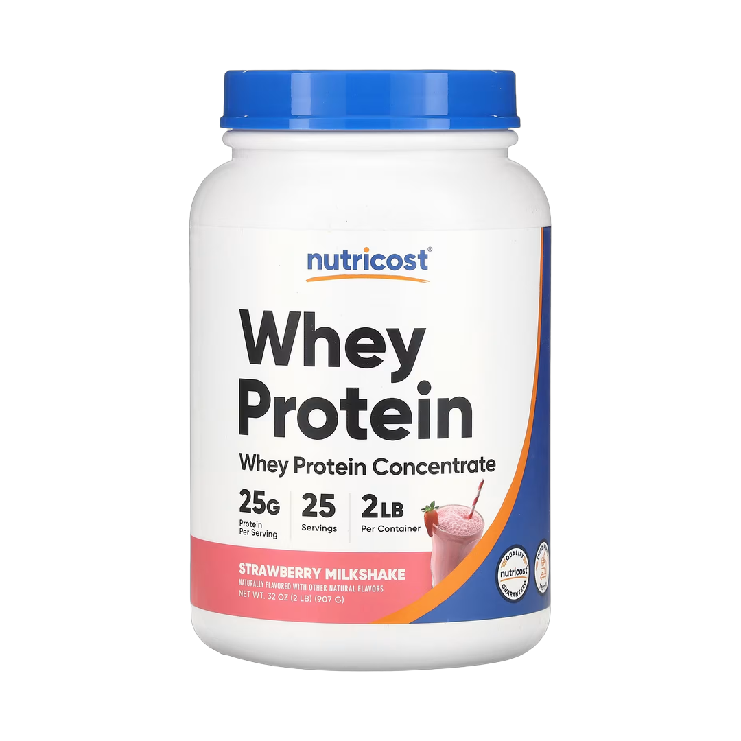 Nutricost, Whey Protein Concentrate, Strawberry Milkshake, 2 lb, 907 g front packaging view