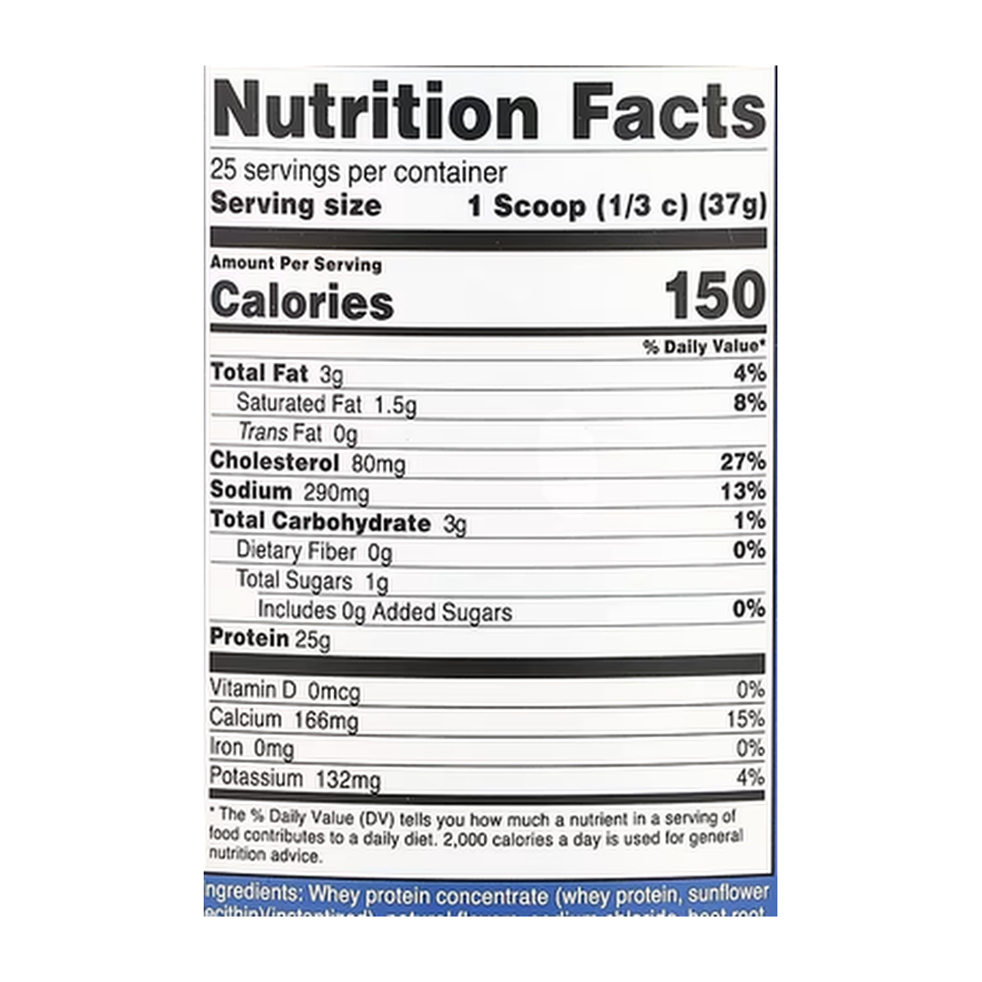 Nutricost, Whey Protein Concentrate, Strawberry Milkshake, 2 lb, 907 g supplement facts label showing ingredients, vitamins, minerals, and serving information