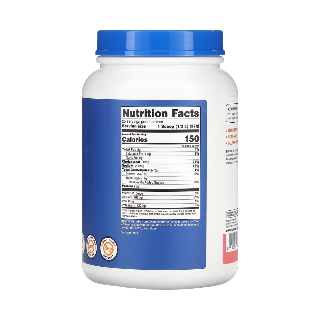 Nutricost, Whey Protein Concentrate, Strawberry Milkshake, 2 lb, 907 g back packaging view