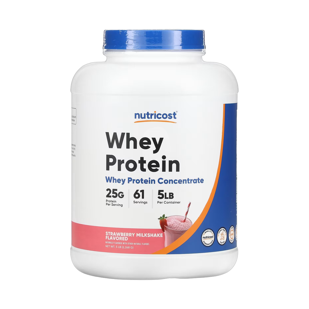 Nutricost, Whey Protein Concentrate, Strawberry Milkshake, 5 lb, 2,268 g front packaging view