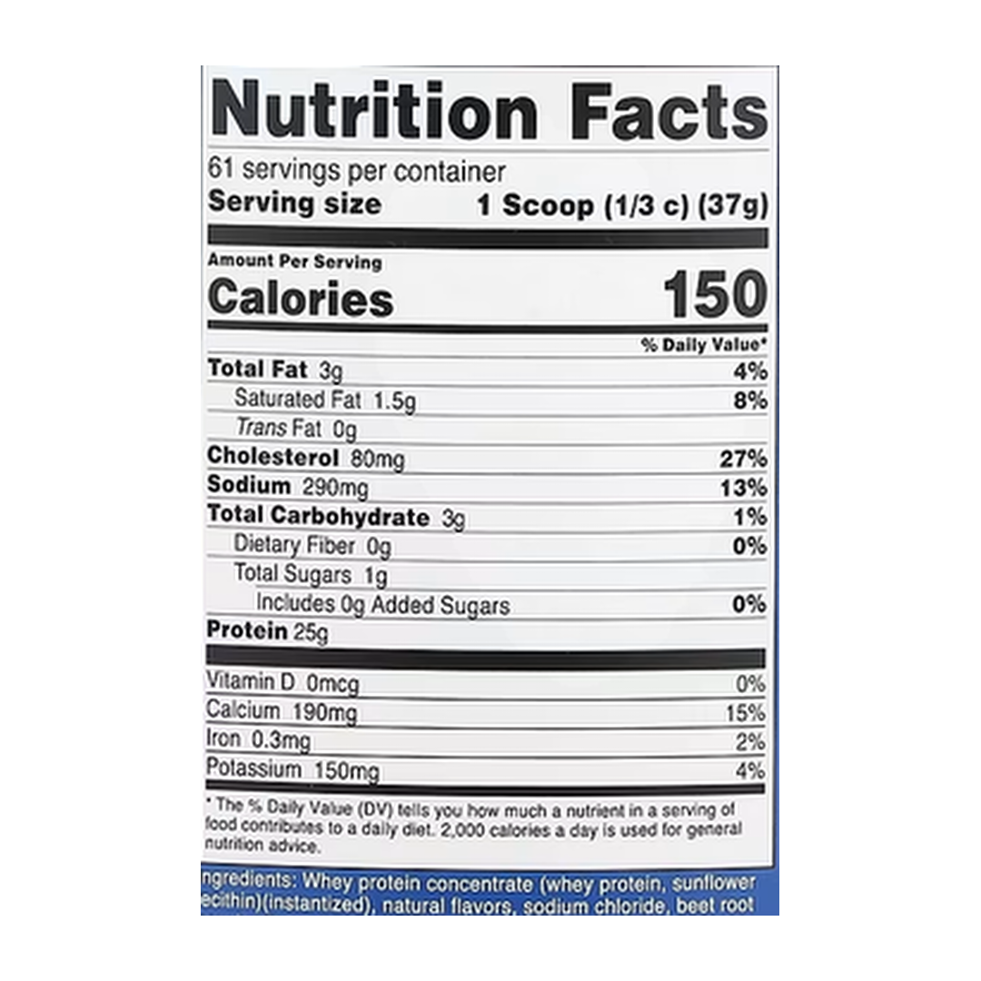 Nutricost, Whey Protein Concentrate, Strawberry Milkshake, 5 lb, 2,268 g supplement facts label showing ingredients, vitamins, minerals, and serving information
