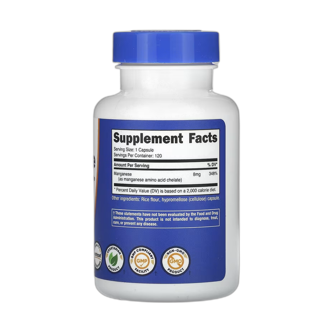 Nutricost, Manganese, 8 mg, 120 Capsules back packaging view