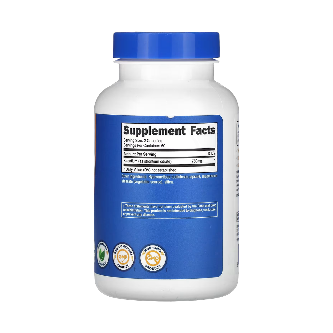 Nutricost, Strontium, 120 Capsules back packaging view