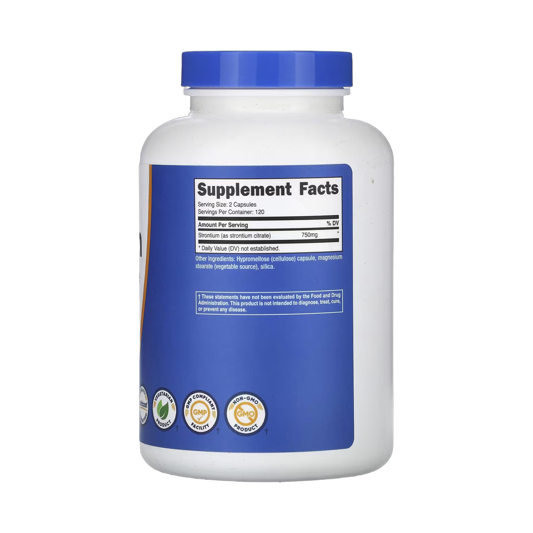 Nutricost, Strontium, 240 Capsules back packaging view