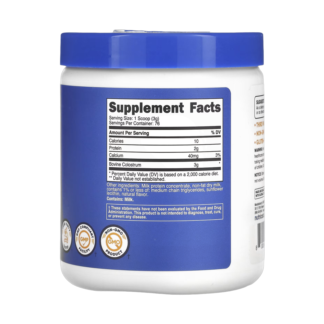 Nutricost, Colostrum, Unflavored, 8 oz, 227 g back packaging view