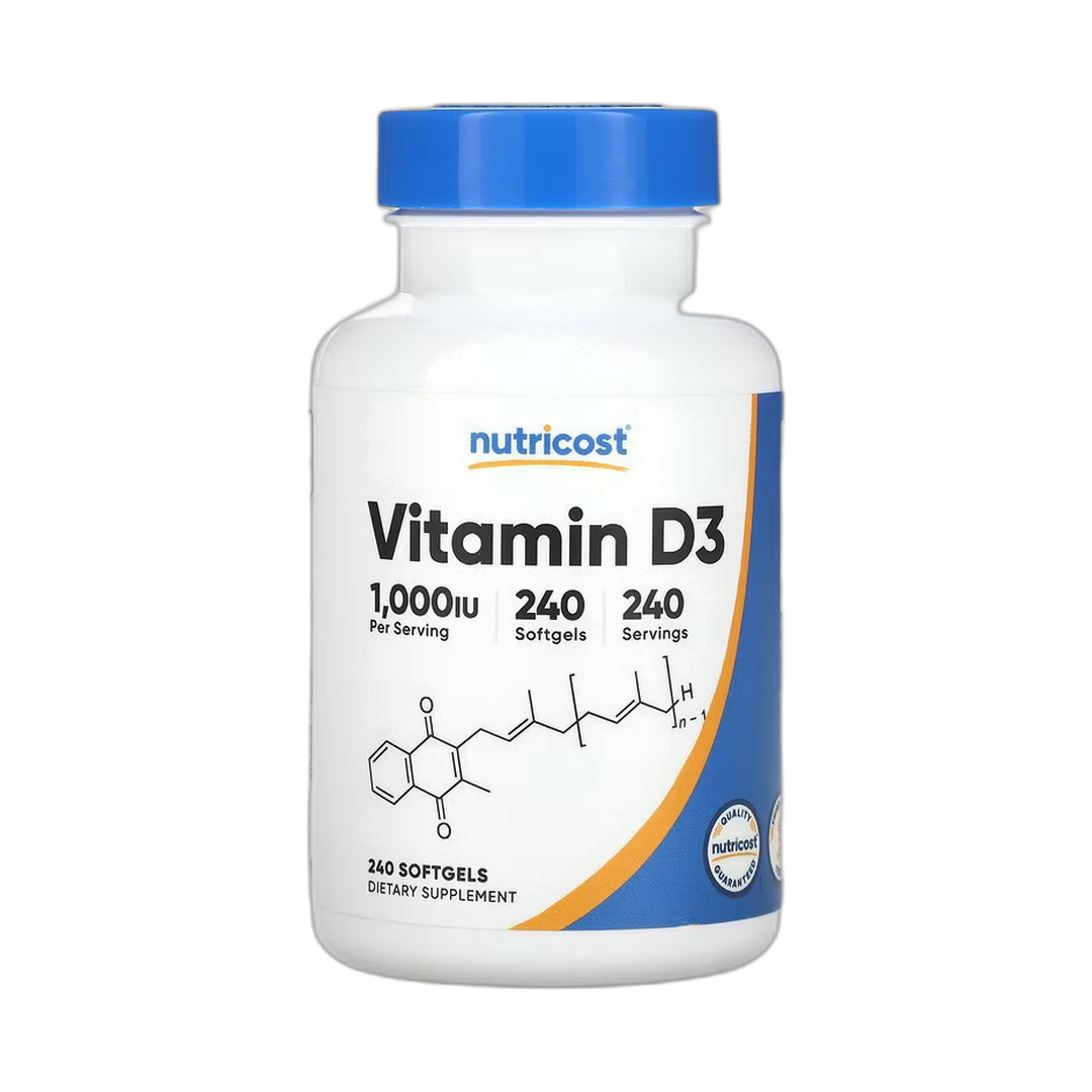 Nutricost, Vitamin D3, 1,000 IU, 240 Softgels front packaging view