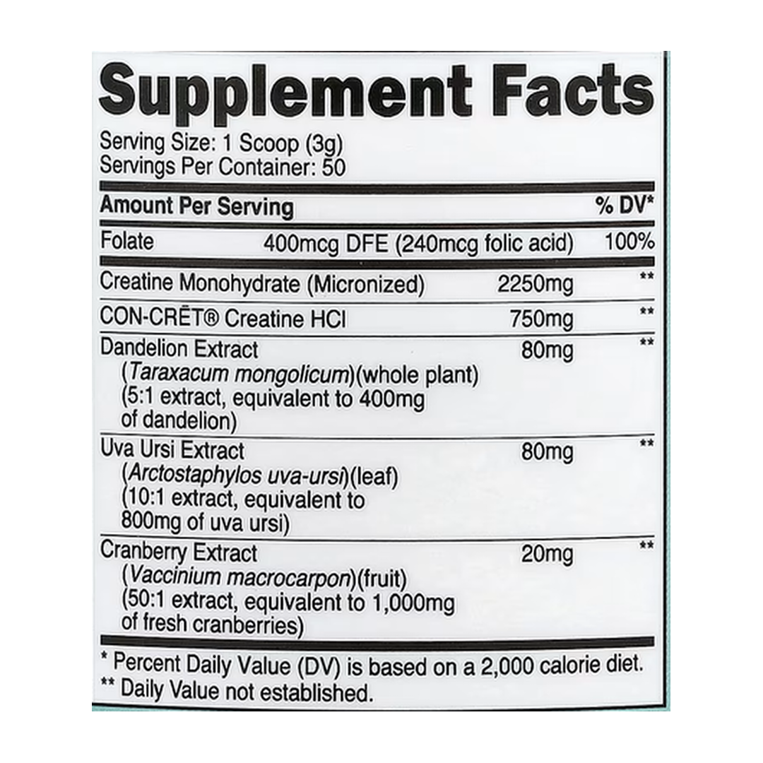 Nutricost, Women, Creatine, Unflavored, 5.7 oz, 159 g supplement facts label showing ingredients, vitamins, minerals, and serving information