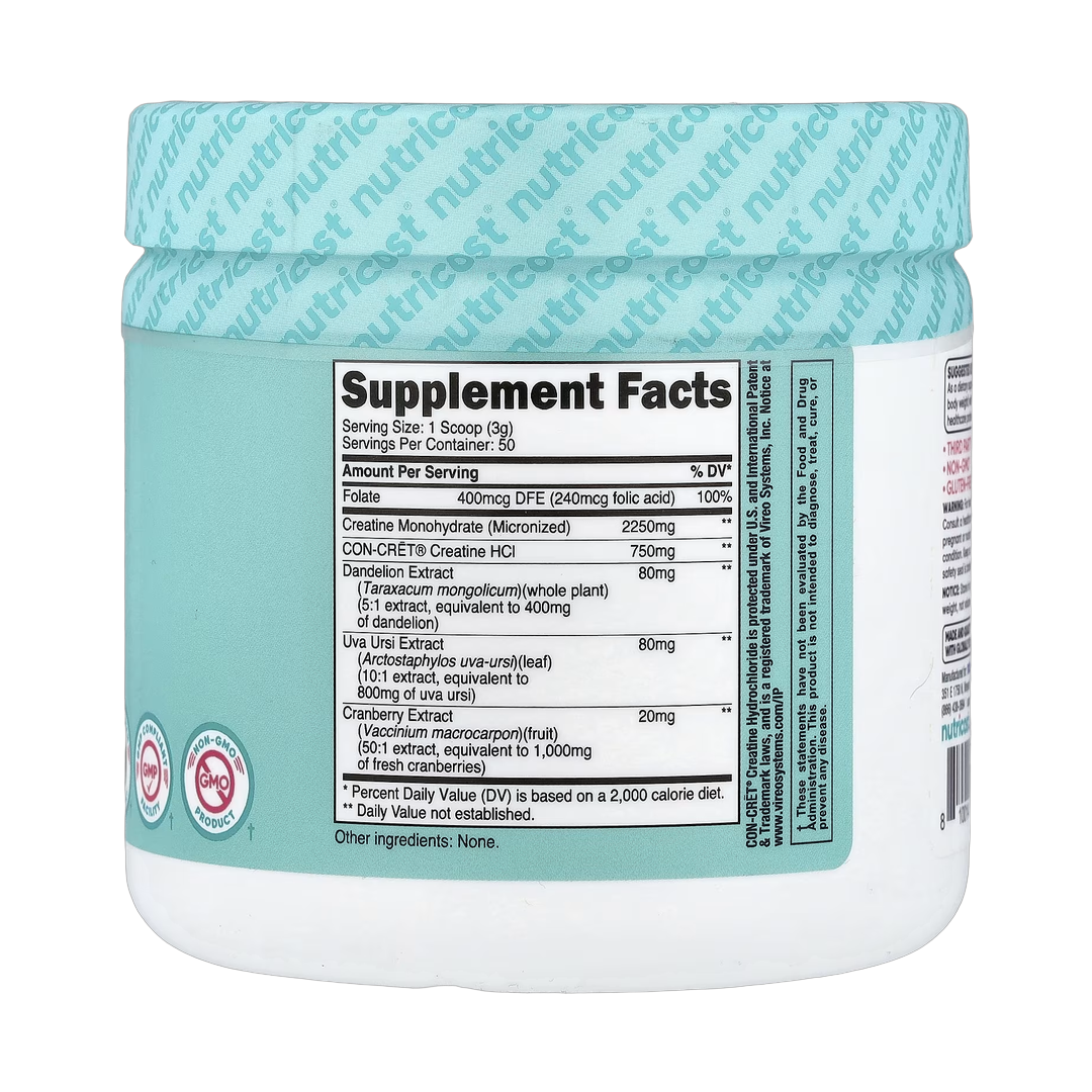 Nutricost, Women, Creatine, Unflavored, 5.7 oz, 159 g back packaging view