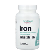 Nutricost, Women, Iron With Vitamin C, Folate, & Vitamin B12, 180 Capsules front packaging view