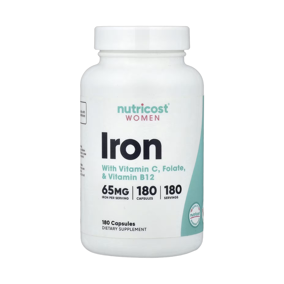 Nutricost, Women, Iron With Vitamin C, Folate, & Vitamin B12, 180 Capsules front packaging view