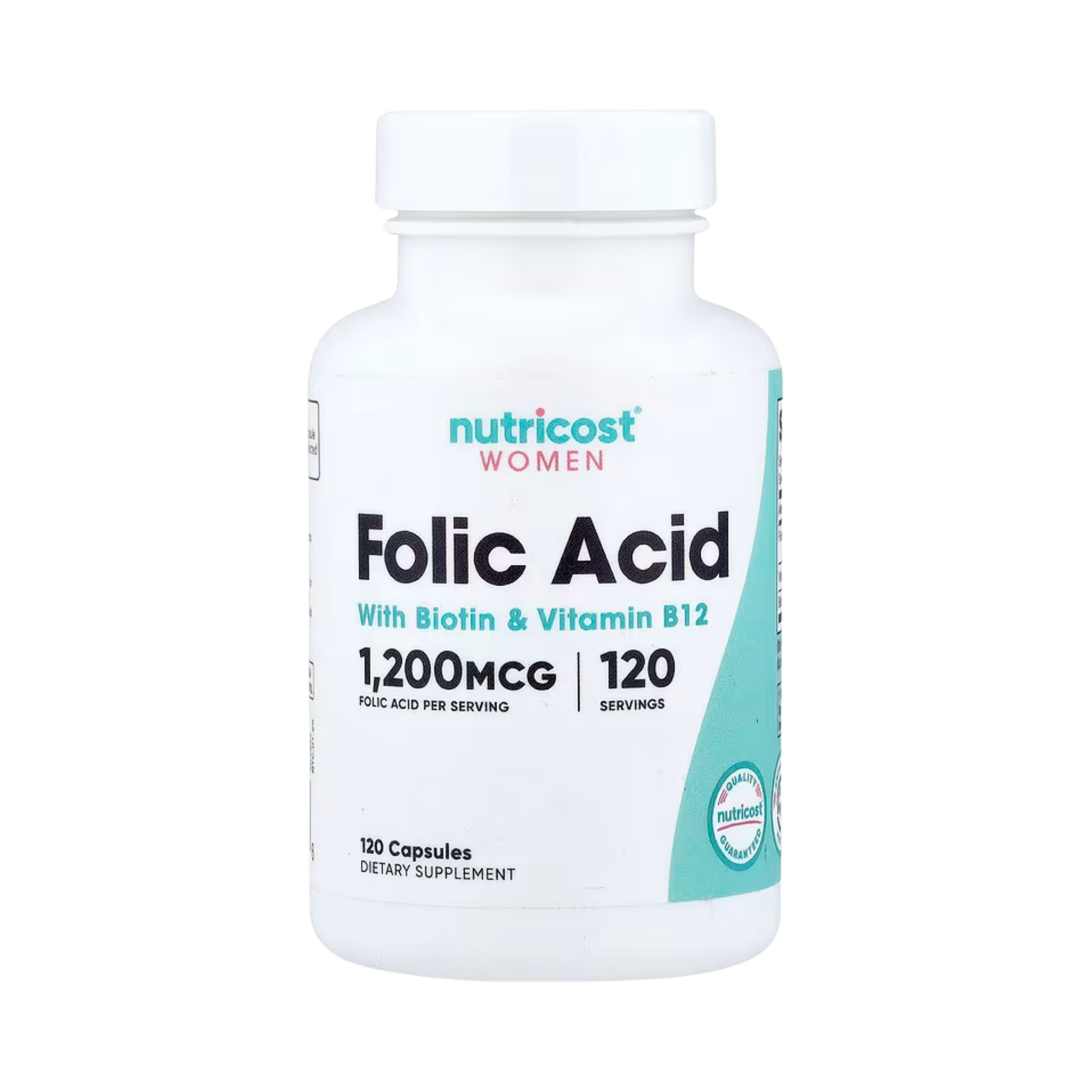Nutricost, Women, Folic Acid with Biotin & Vitamin B12, 120 Capsules front packaging view