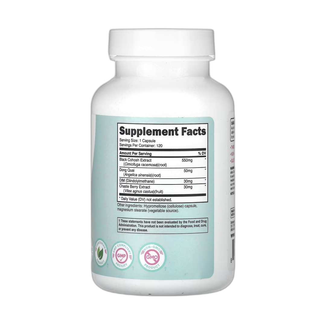 Nutricost, Women, Black Cohosh, 660 mg, 120 Capsules back packaging view