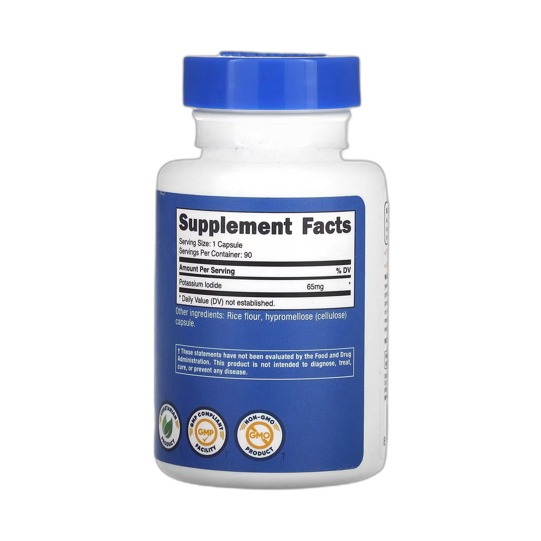 Nutricost, Potassium Iodide, 65 mg, 90 Capsules back packaging view