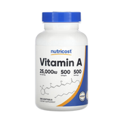 Nutricost, Vitamin A, 25,000 IU, 500 Softgels front packaging view
