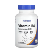 Nutricost, Vitamin B6, Pyridoxine HCl, 25 mg, 240 Capsules front packaging view
