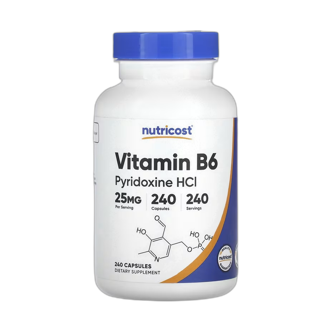 Nutricost, Vitamin B6, Pyridoxine HCl, 25 mg, 240 Capsules front packaging view