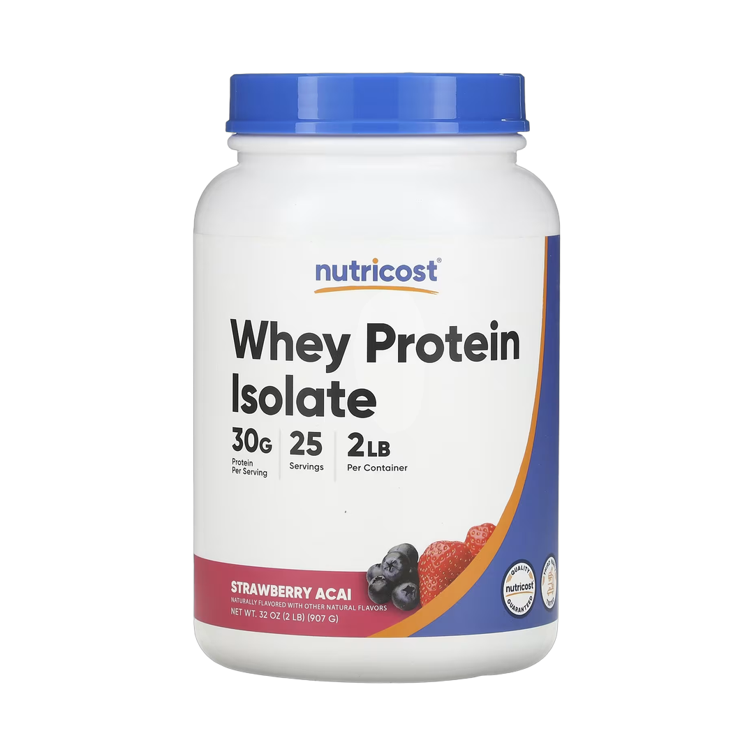 Nutricost, Whey Protein Isolate, Strawberry Acai , 2 lb, 907 g front packaging view