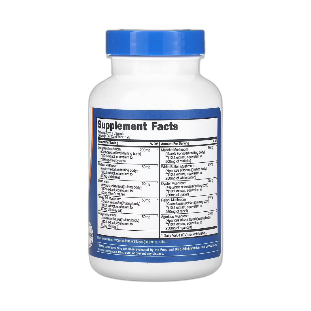 Nutricost, Mushroom Complex, 5,500 mg, 120 Capsules back packaging view