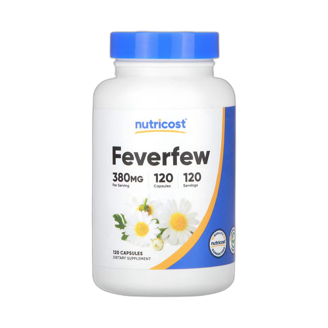 Nutricost, Feverfew, 380 mg, 120 Capsules front packaging view
