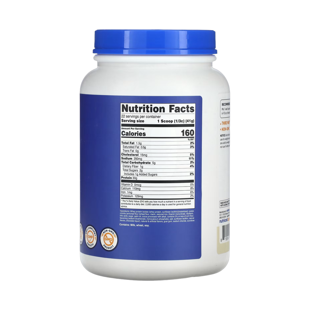 Nutricost, Whey Protein Isolate, Cookies N Cream, 2 lb, 907 g back packaging view