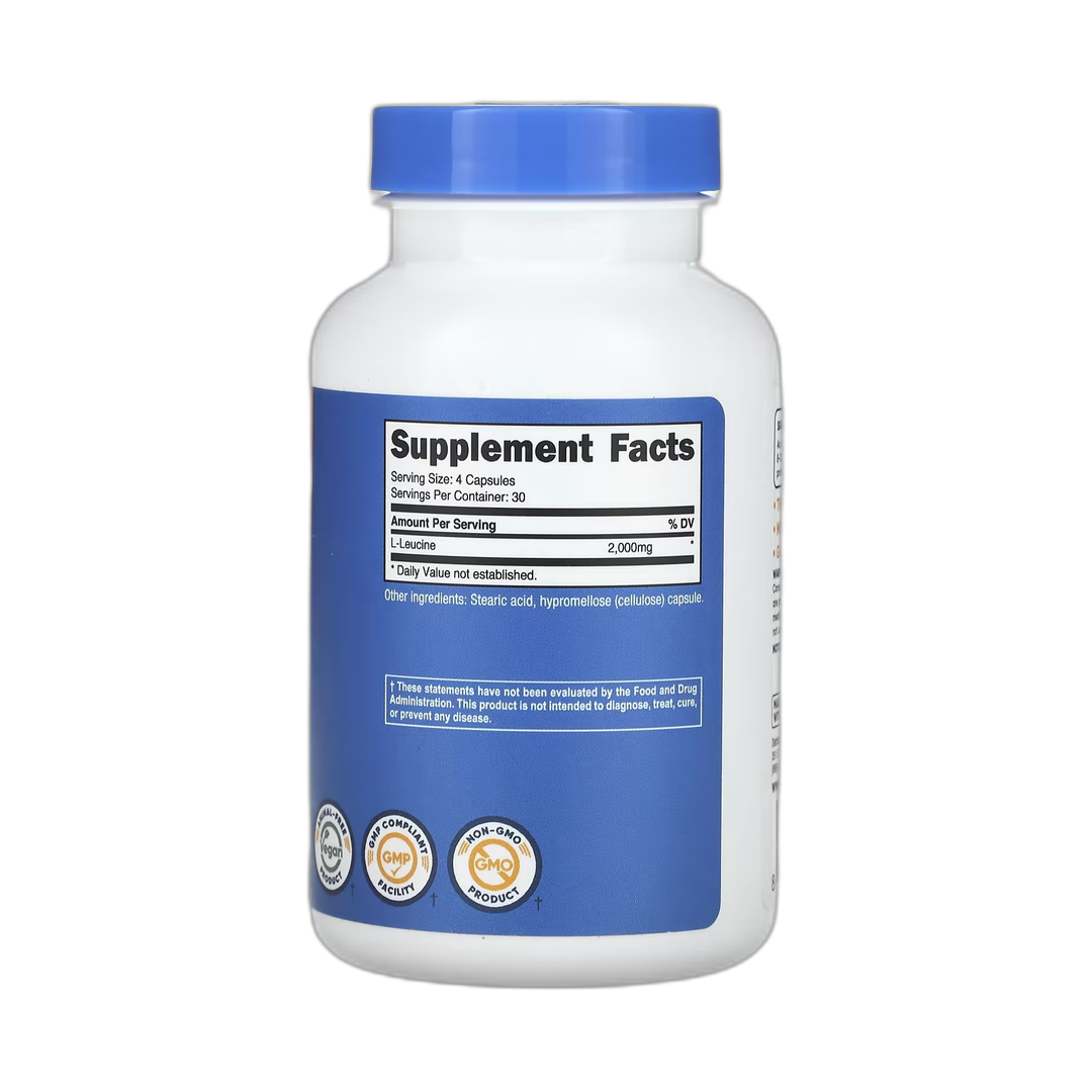 Nutricost, L-Leucine, 120 Capsules back packaging view