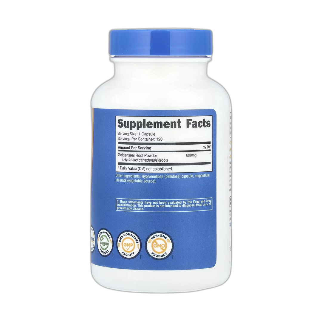 Nutricost, Goldenseal Root, 600 mg, 120 Capsules back packaging view
