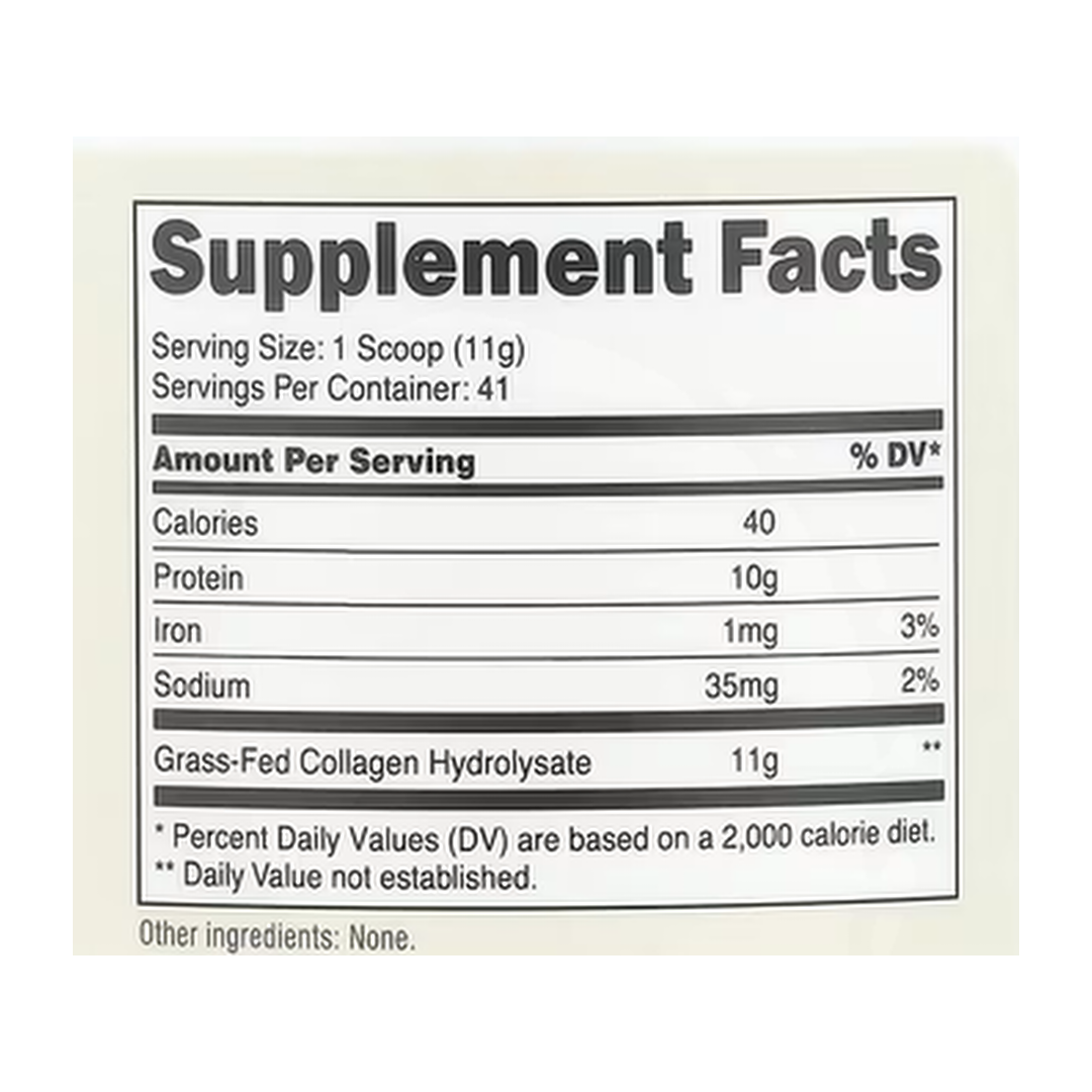 Nutricost, Collagen Peptides, Unflavored, 16.2 oz, 454 g supplement facts label showing ingredients, vitamins, minerals, and serving information