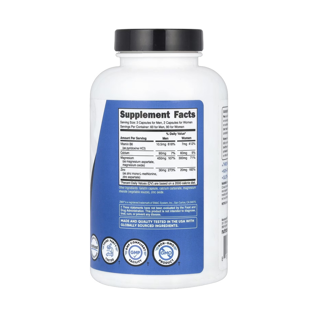 Nutricost, Performance, ZMA, 180 Capsules back packaging view