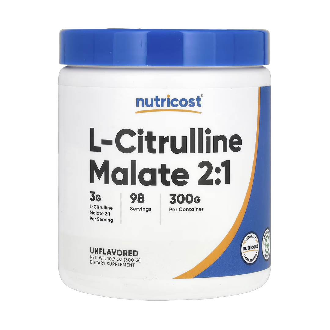 Nutricost, L-Citrulline Malate 2:1, Unflavored, 10.7 oz, 300 g front packaging view