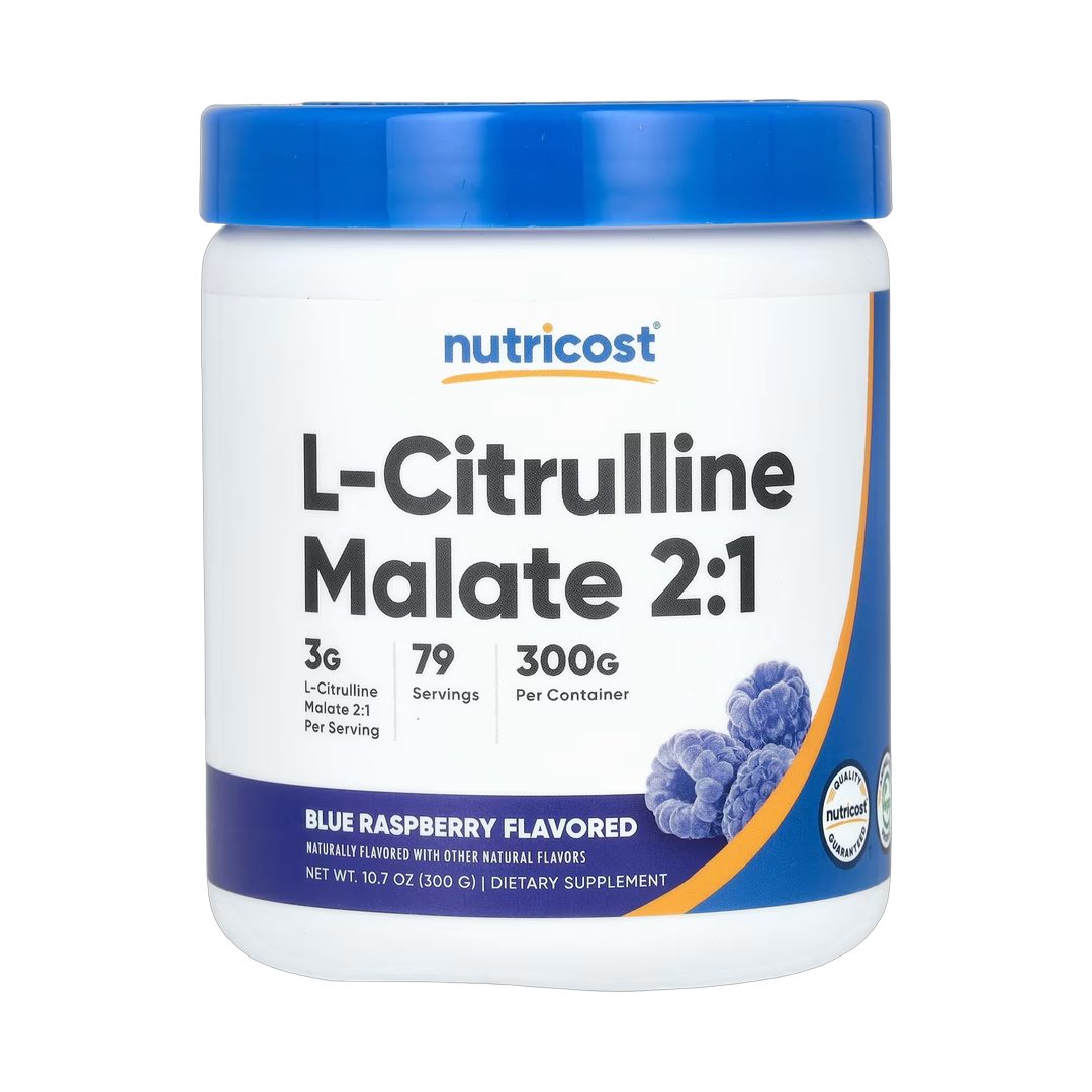 Nutricost, L-Citrulline Malate 2:1, Blue Raspberry, 10.7 oz, 300 g front packaging view