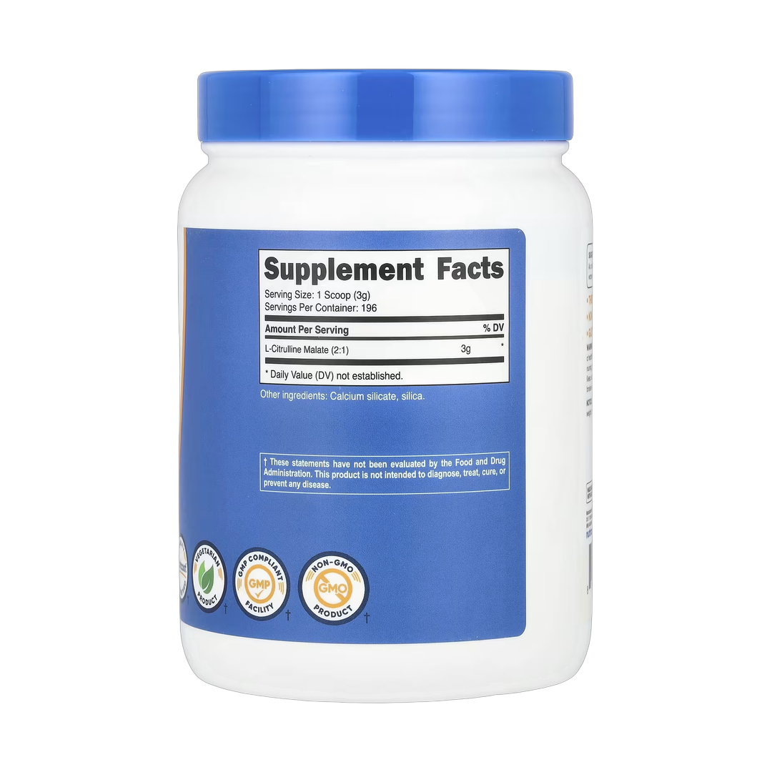 Nutricost, L-Citrulline Malate 2:1, Unflavored, 21.4 oz, 600 g back packaging view