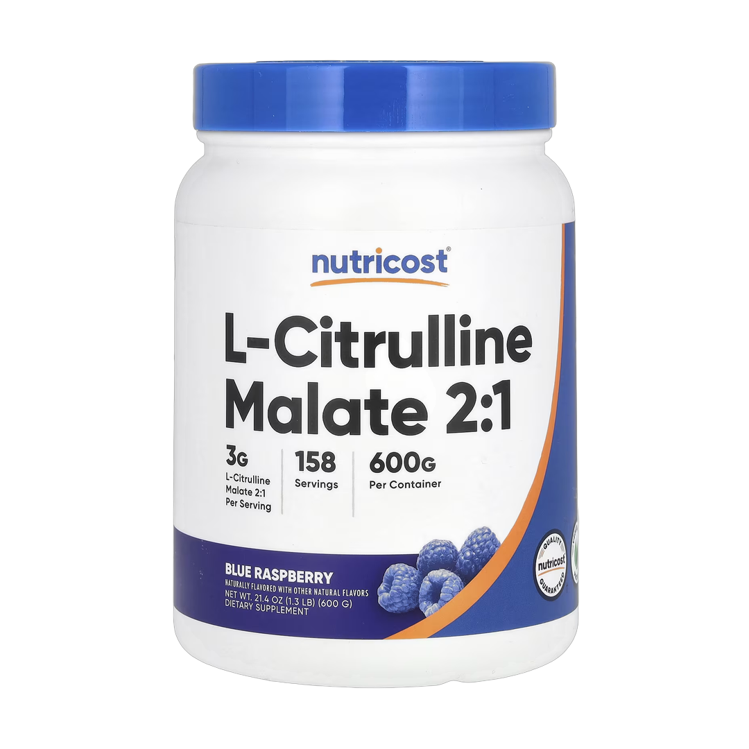 Nutricost, L-Citrulline Malate 2:1, Blue Raspberry, 21.4 oz, 600 g front packaging view