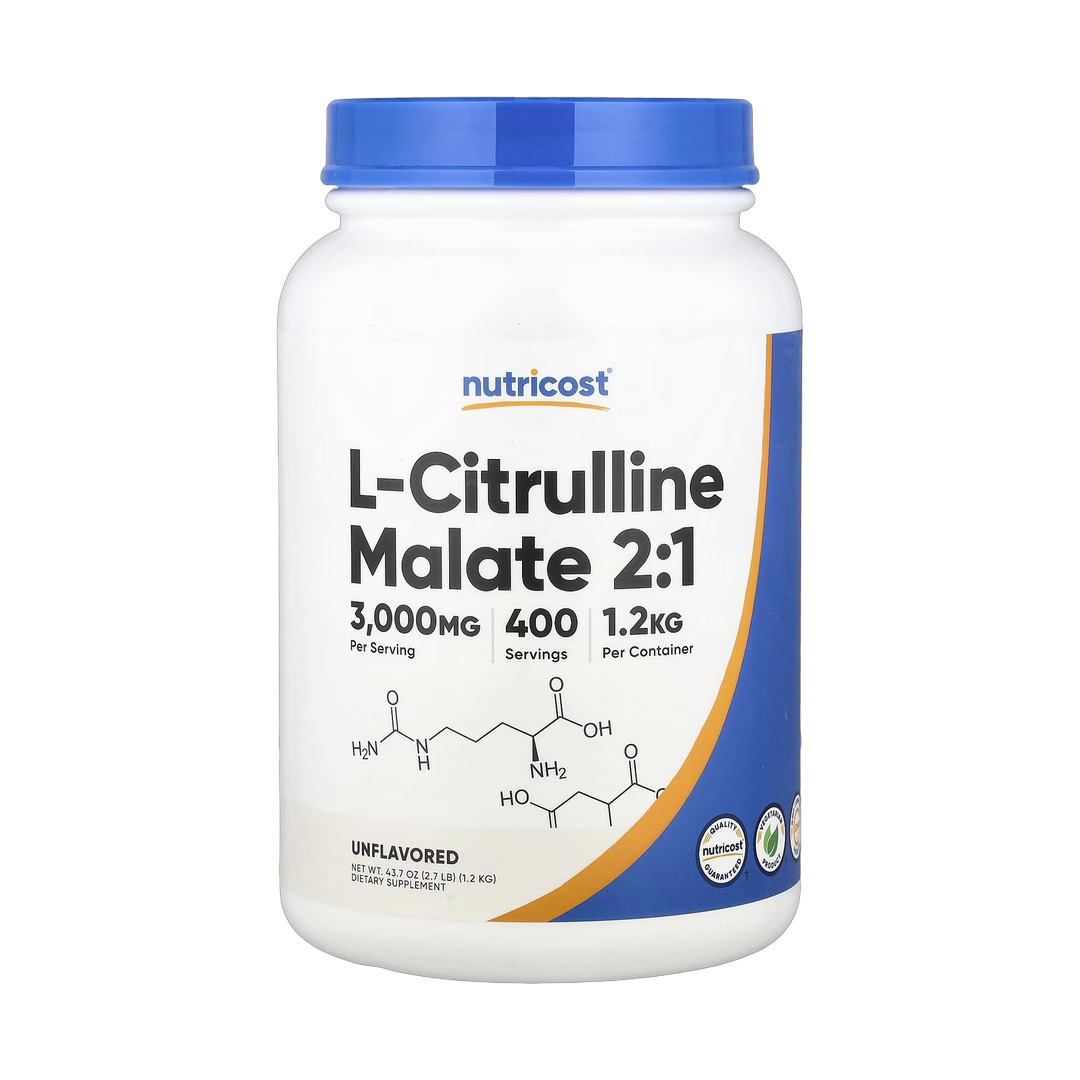 Nutricost, L-Citrulline Malate 2:1, Unflavored, 43.7 oz, 1.2 kg front packaging view