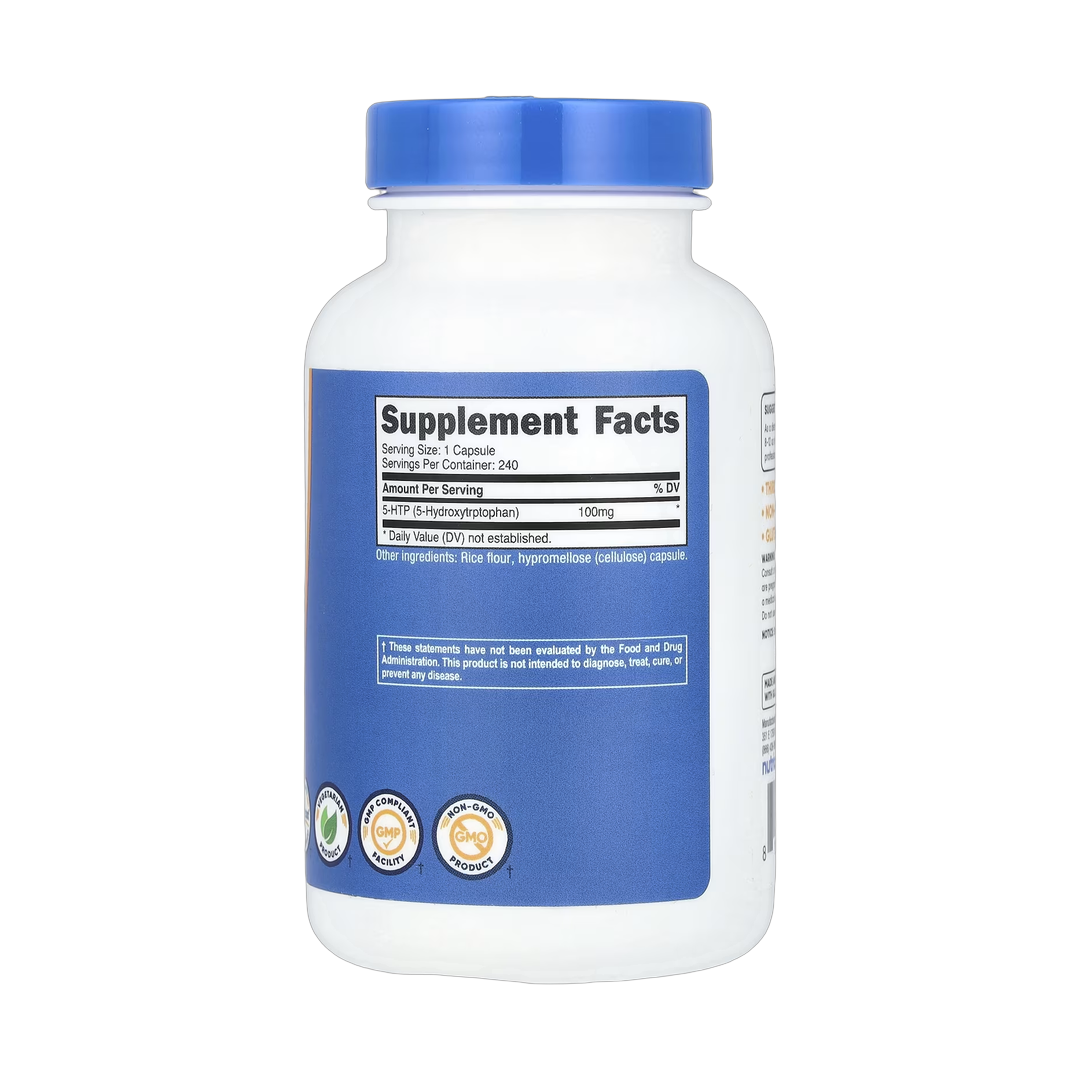 Nutricost, 5-HTP , 100 mg, 240 Capsules back packaging view