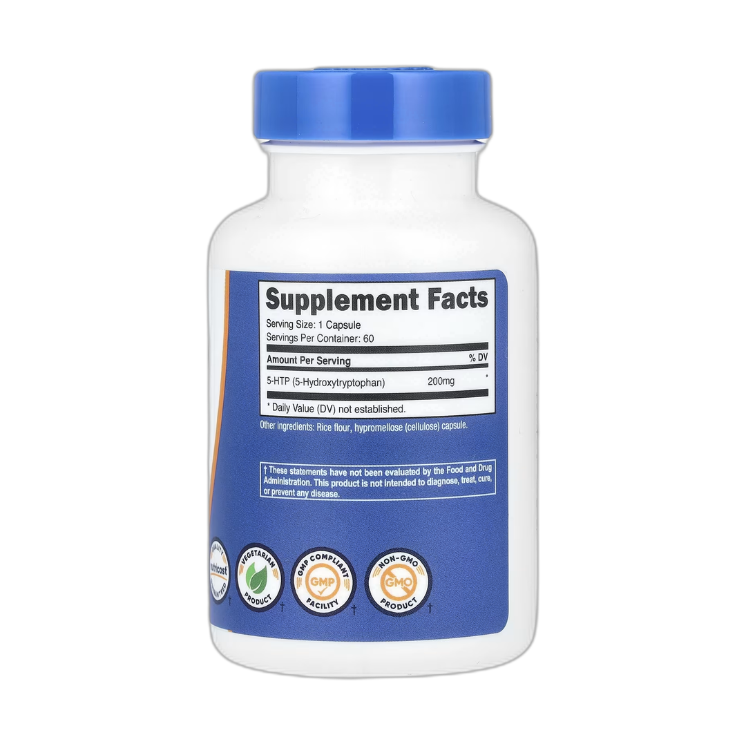Nutricost, 5-HTP, 200 mg, 60 Capsules back packaging view